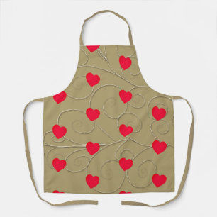 Hearts & Beige All-Over Print Apron