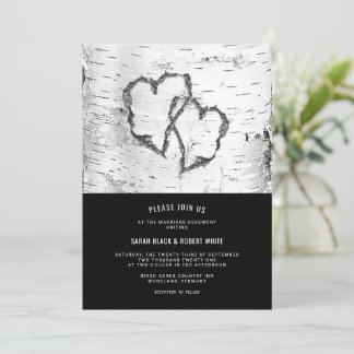 Hearts Birch Tree Bark Rustic Wedding Invitation