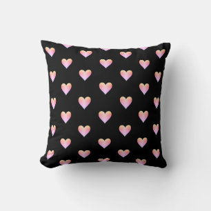 Hearts Black Pink Iridescent Cute Pretty Modern Throw Pillow