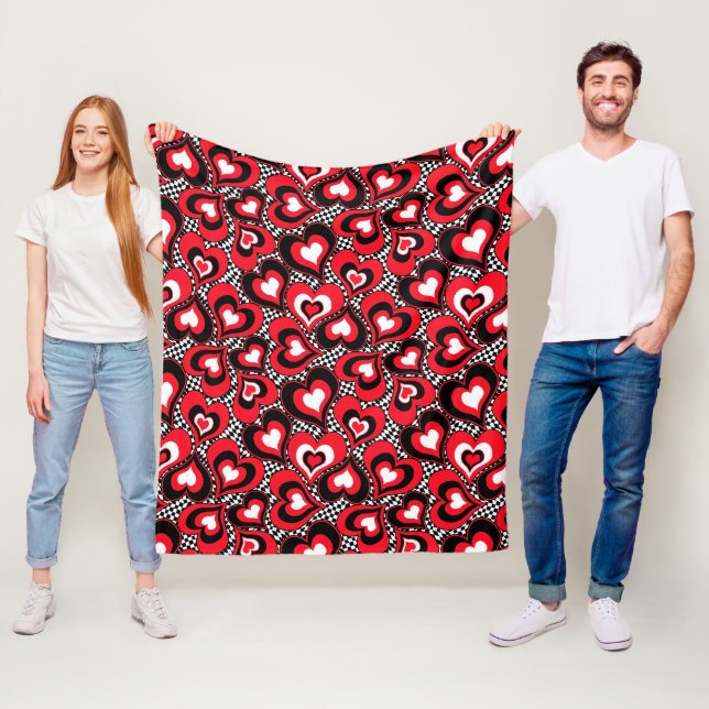 Hearts, black, red and white . fleece blanket (In Situ)