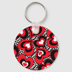 Hearts, black, red and white . keychain