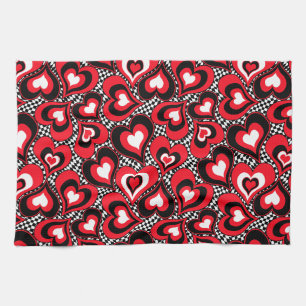 Hearts, black, red and white . kitchen towel