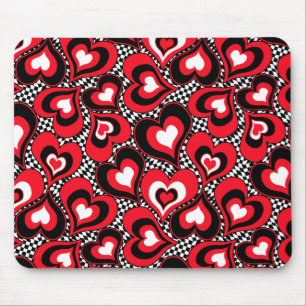 Hearts, black, red and white . mouse pad