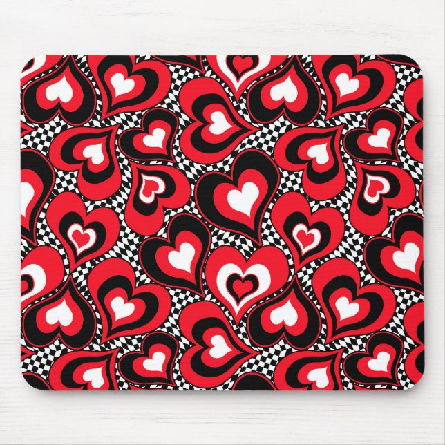 Hearts, black, red and white . mouse pad (Front)
