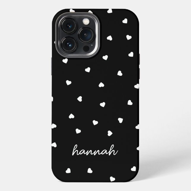 Hearts Black & White Pattern Monogram iPhone Case (Back)