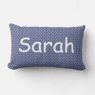 Hearts blue white customizable with name lumbar pillow