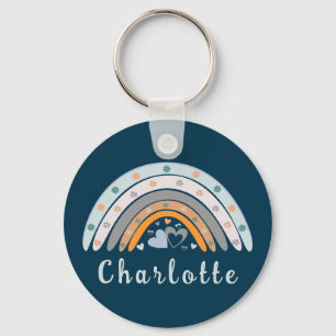 Hearts Boho Rainbow with Personalized Name Keychain