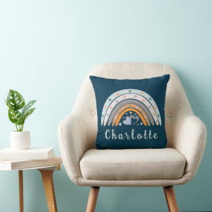 Hearts Boho Rainbow with Personalized Name Throw Pillow