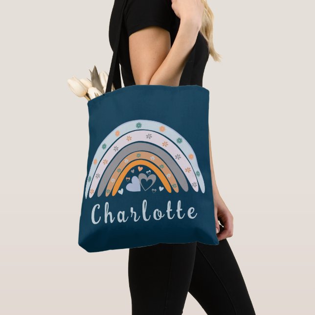 Hearts Boho Rainbow with Personalized Name  Tote Bag (Close Up)