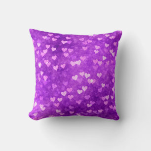 Hearts bokeh lights shapes purple throw pillow