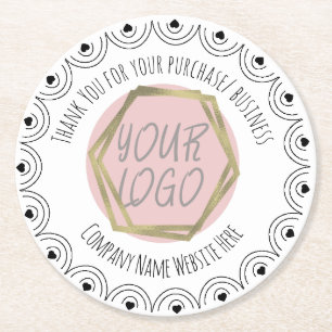 Hearts Border Hand Drawn Business Logo Round Paper Coaster