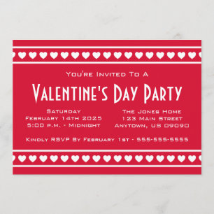 Hearts Border Valetine's Day (Red / White) Invitation
