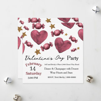 Hearts Candies and Stars Valentine Invitation