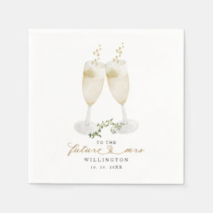Hearts Champagne Greenery Leaves Bridal Shower Napkin