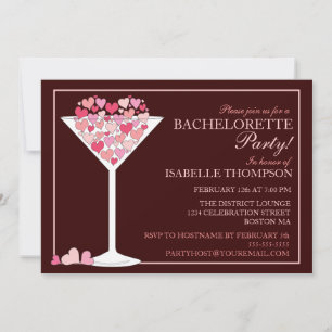 Hearts Champagne Martini Bachelorette Party Invitation