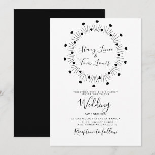  Hearts Circular  Black Hand Drawn Frame Wedding   Invitation
