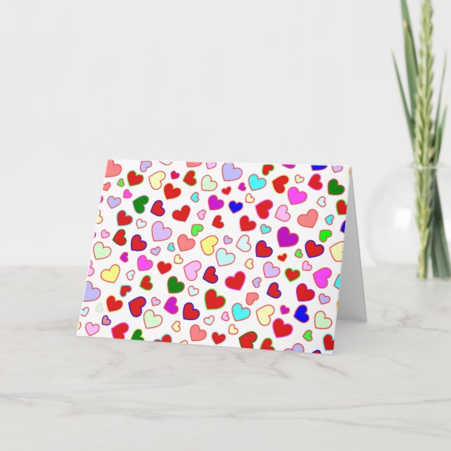 Hearts Colourful Multi on White Greeting Card (Front)