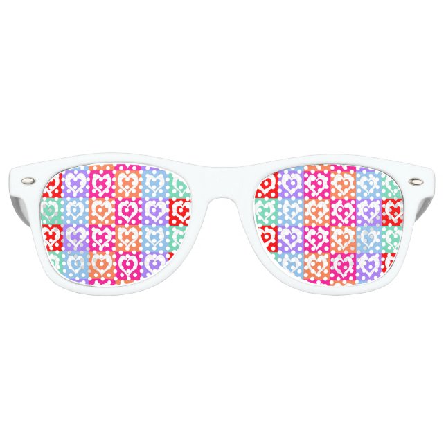 Hearts Colourful Multicolor Pattern Retro Sunglasses (Front)