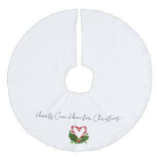 Hearts Come Home For Christmas Candy Cane Holiday Faux Linen Tree Skirt