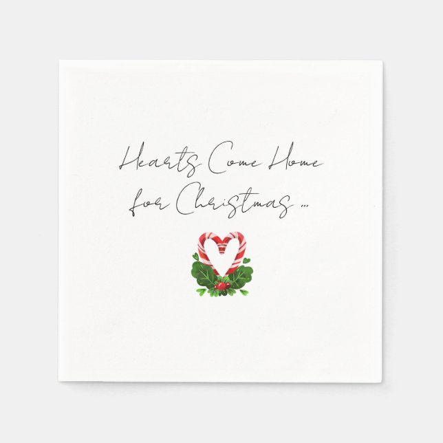 Hearts Come Home For Christmas Holidays Candy Cane Napkin (Front)