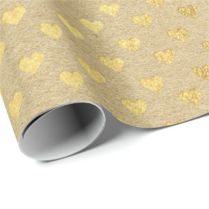 Hearts Confetti Kraft Gold Natural Elegant Minimal Wrapping Paper