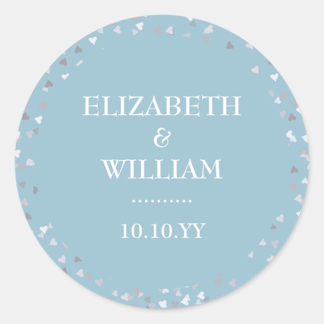 Hearts Confetti Wedding Classic Round Sticker (Front)