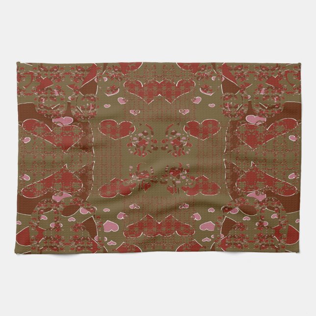 Hearts Cupflowers Kitchen Towel (Horizontal)