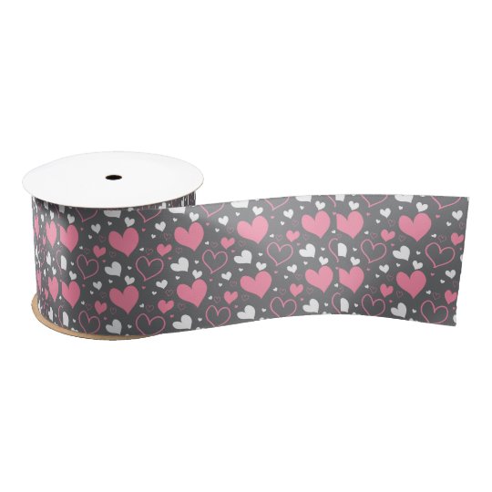 Hearts Custom 3" Wide Satin Ribbon, 2 Yard Spool Satin Ribbon