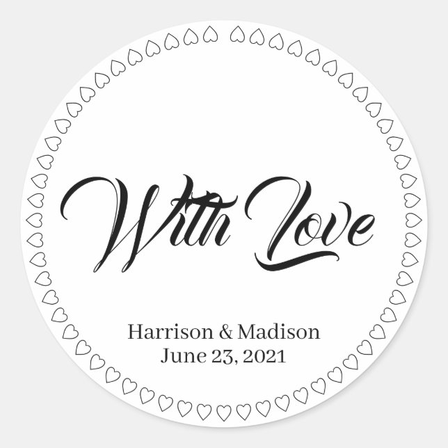 Hearts custom script Wedding favour tag stickers (Front)