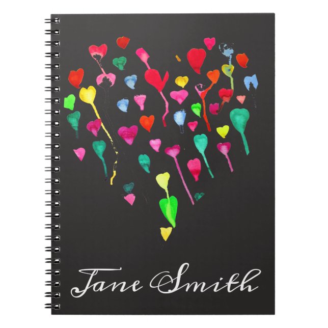 Hearts cute colourful whimsical heart art notebook (Front)