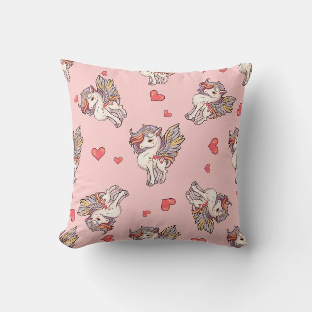 Heart's Delight Unicorns Throw Pillow (Front)