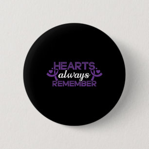 Hearts Dementia Purple Ribbon Awareness Support 2 Inch Round Button