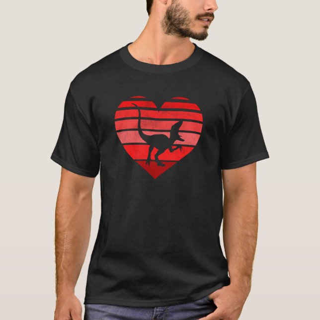 Hearts Dinosaur Valentine's Day Velociraptor T-Shirt (Front)
