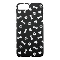 Hearts Dog Paws And Bones Black