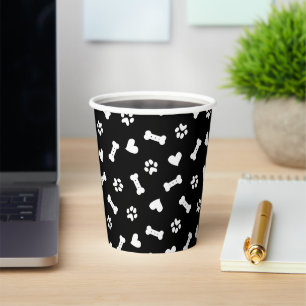 Hearts Dog Paws And Bones Black Paper Cups