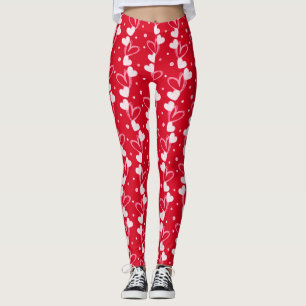 Hearts doodles pattern, Red, Leggings