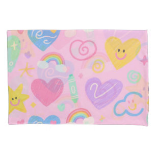 Hearts & Doodles pillow case – Kidcore Pastel Vibe