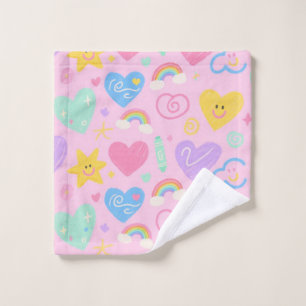 Hearts & Doodles Towel – Kidcore Pastel Style