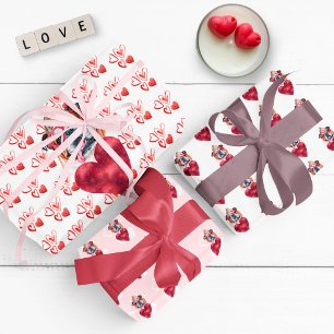 Hearts English Bulldog Dog Lover Valentines Gift Wrapping Paper Sheet