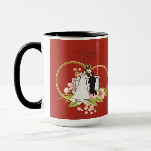 Hearts entwined brick red mug (Left)
