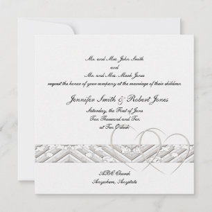 Hearts Entwined in White Silver Wedding Invitation
