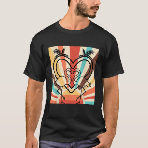 Hearts Exotic Bird Pink Flamingos Retro Tropical S T-Shirt