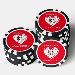 Hearts Family Game Night Fun Personalized Poker Chips