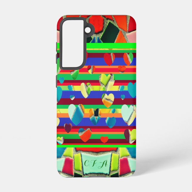 Hearts Fashionable Fun  Mosaic Art Samsung Galaxy S21 Case (Back)