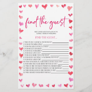 Hearts Find The Guest Bridal Shower Game  Stationery