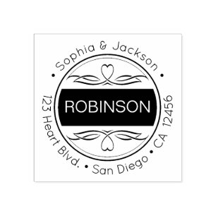 Hearts & Flourishes Friendly Round Return Address Rubber Stamp
