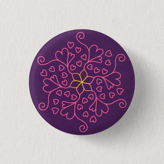 Hearts & Flowers Mandala Inspired 1 Inch Round Button (Front)
