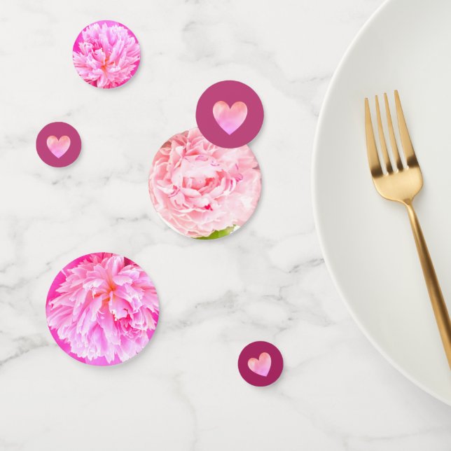 Hearts & flowers on rose gold confetti (Group)