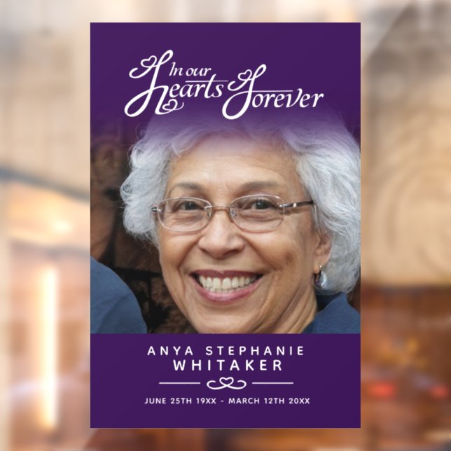 Hearts forever funeral tribute memorial purple window cling (Sheet 2)