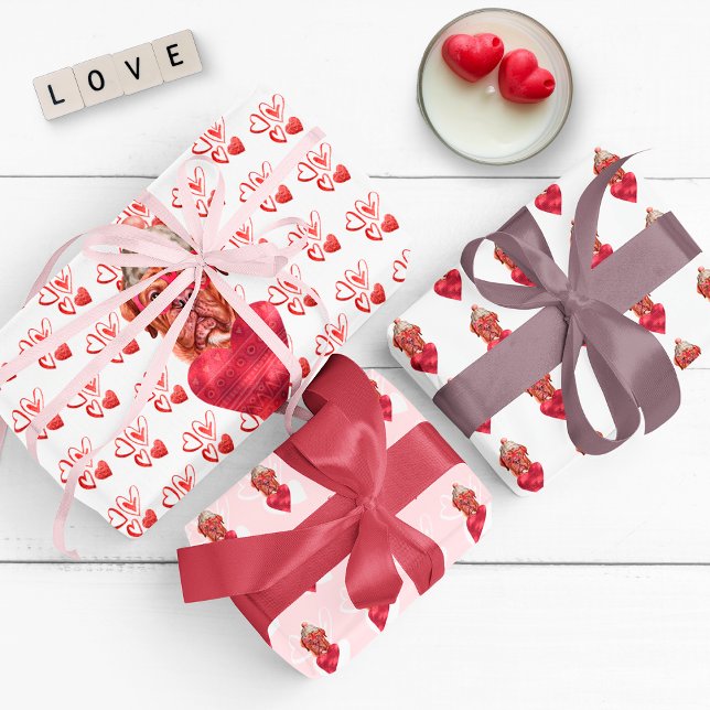 Hearts French Mastiff Dog Lover Valentines Gift Wrapping Paper Sheet (Creator Uploaded)